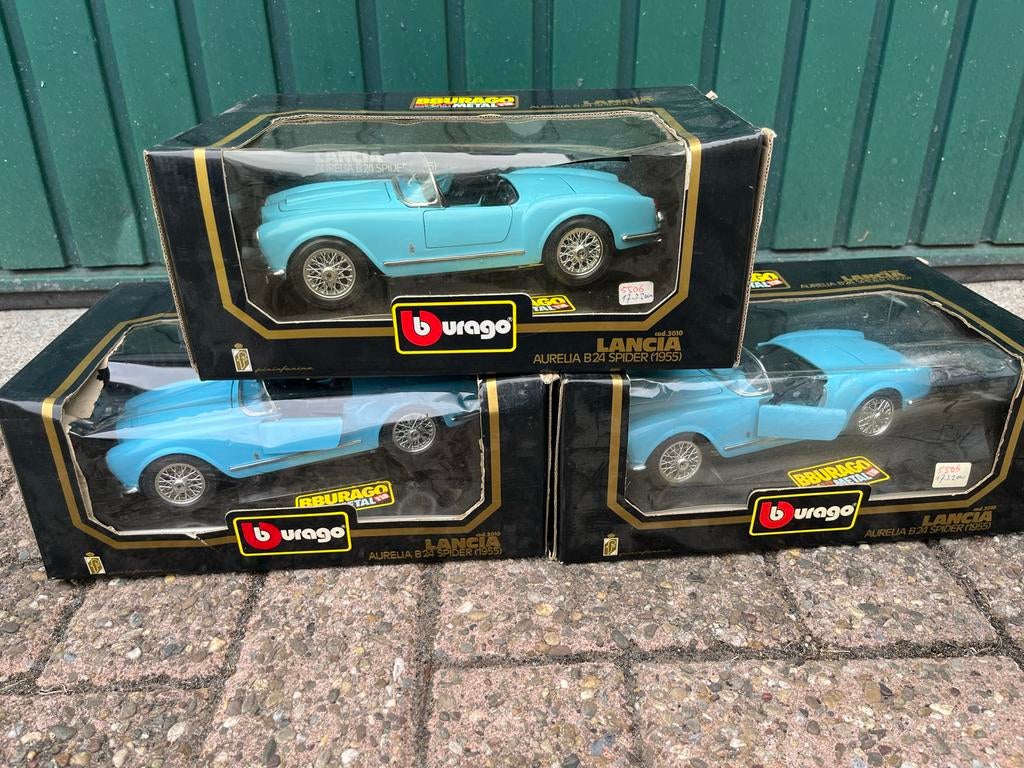 Burago Lancia Aurelia B24 Spider 1955 - 3 stuks, Ophalen, Zo goed als nieuw, Auto, Bburago