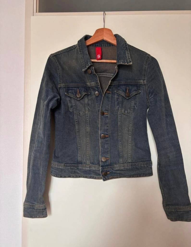 Vintage y2k Divided Red H&M spijkerjasje - Maat S, Blauw, Ophalen of Verzenden, Zo goed als nieuw, Jasje
