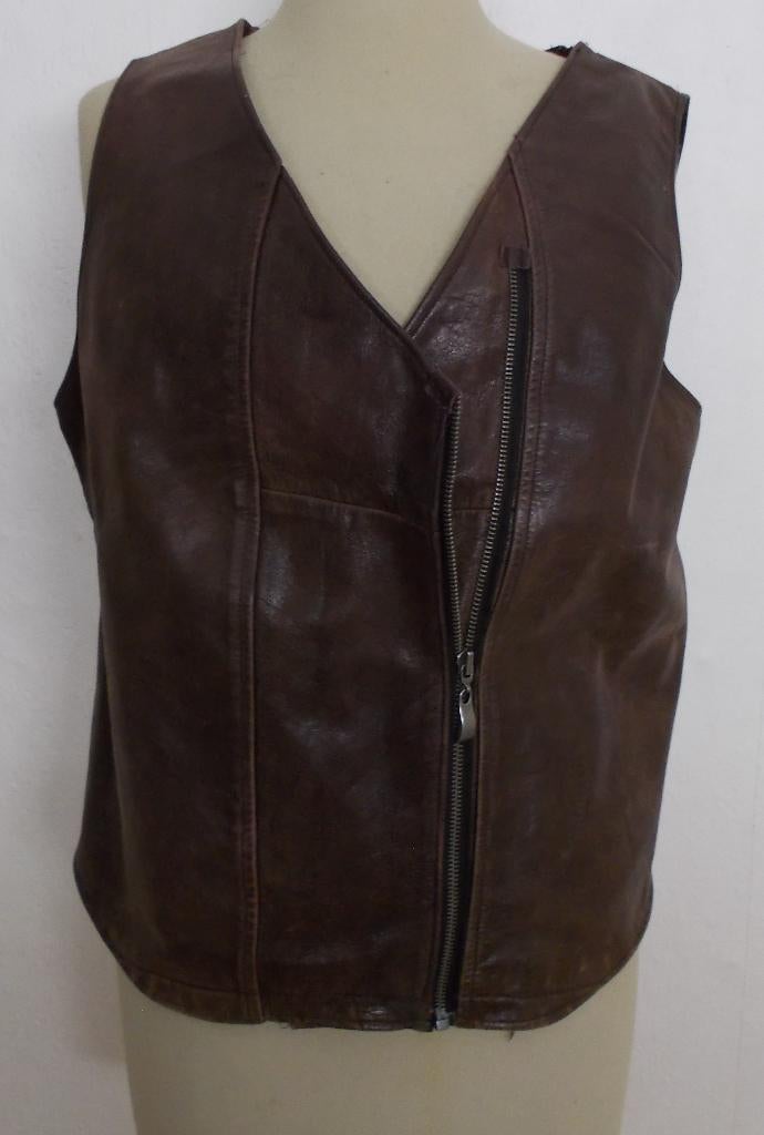 Stoer bruin echt leren gilet! L, Ophalen of Verzenden, Zo goed als nieuw, Maat 42/44 (L), Bruin