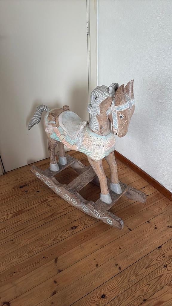 Vintage hobbelpaard massief hout, Ophalen
