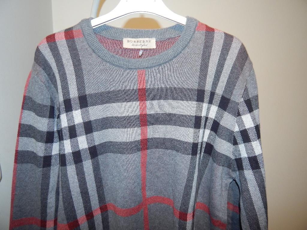 Burberry gebreide trui helemaal in grote ruit mt M, Zo goed als nieuw, Grijs, Burberry, Verzenden
