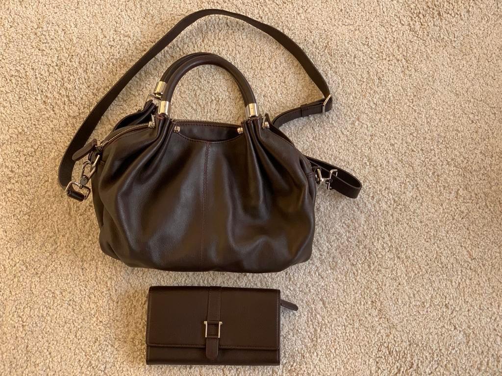 Le Tanneur Bruine Handtas met portemonnee, Ophalen of Verzenden, Zo goed als nieuw, Bruin, Handtas