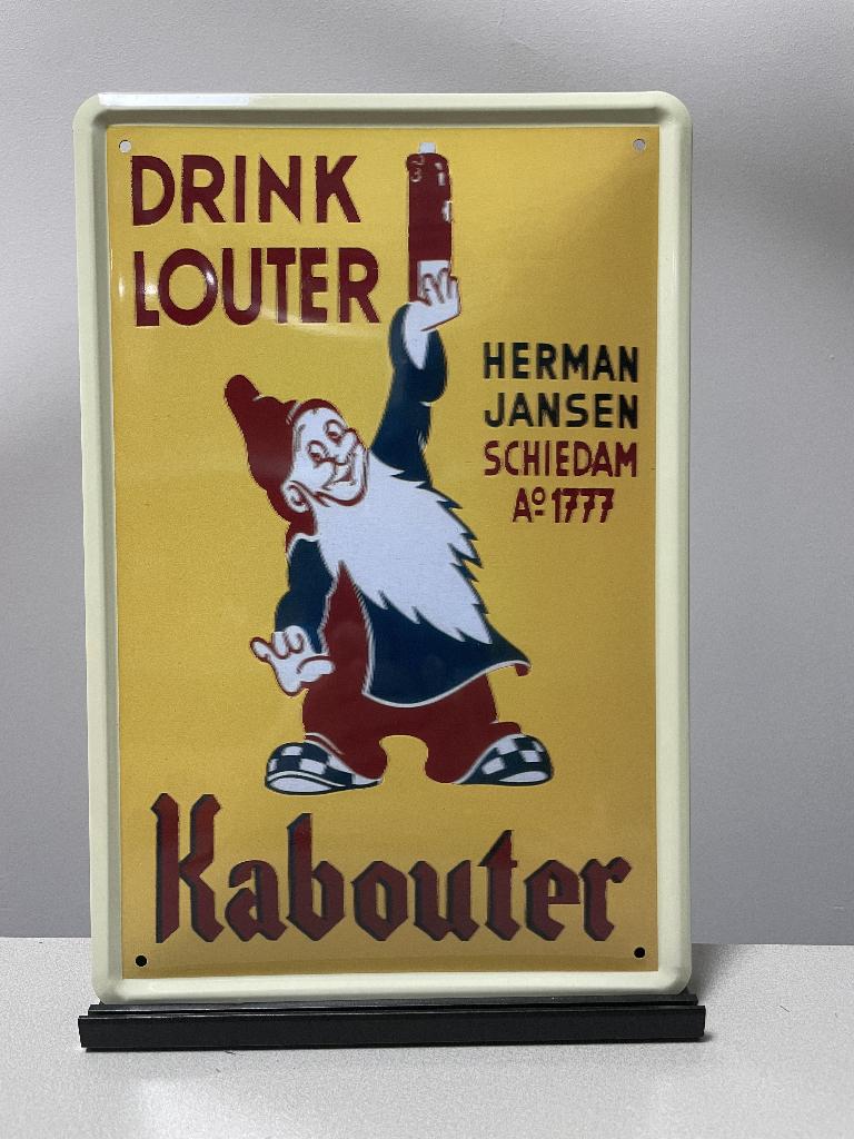Drink louter Kabouter metalen reclamebord (Old Look), Verzamelen, Biermerken, Ophalen of Verzenden, Nieuw, Reclamebord, Plaat of Schild