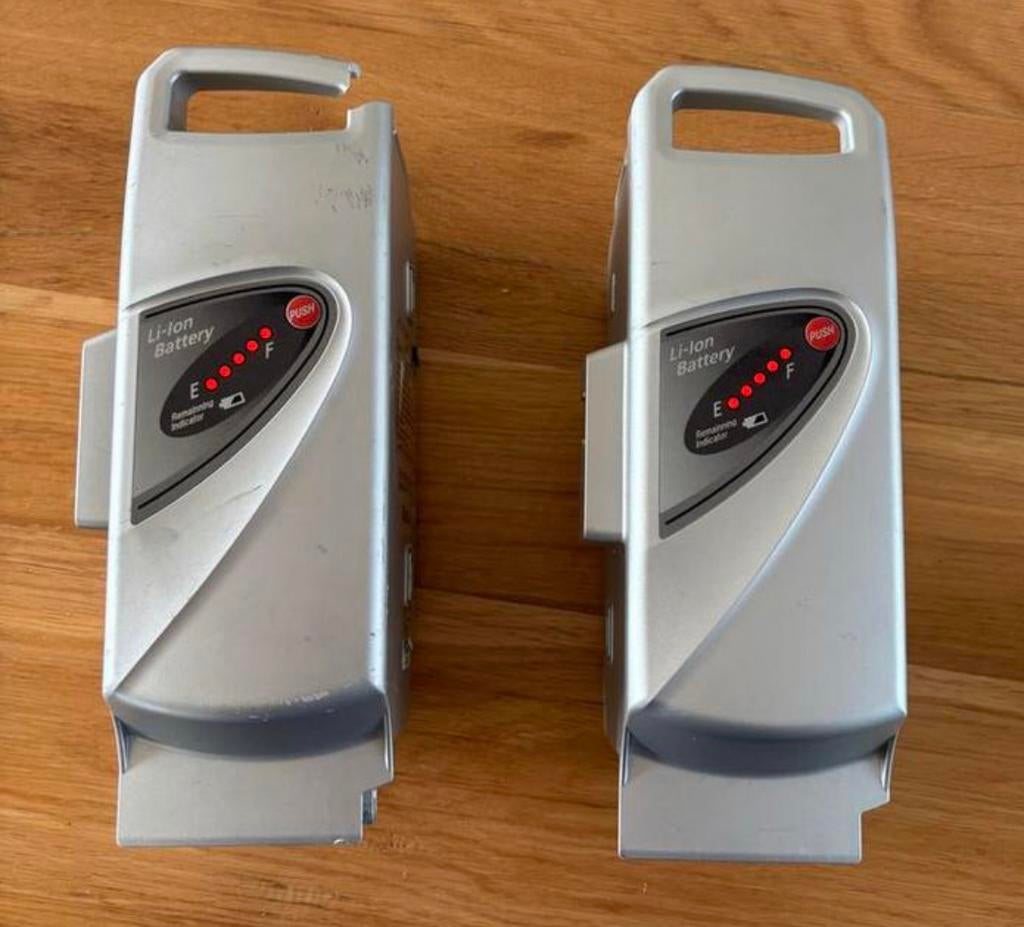 Twee Flyer Li-Ion fietsaccu's 26v, Ophalen, Gebruikt
