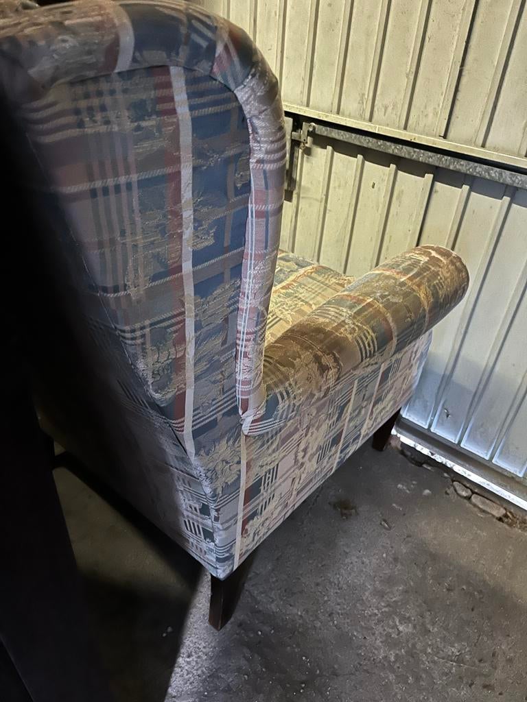 Geruite fauteuil - Opknapper, Huis en Inrichting, Fauteuils, Ophalen, Gebruikt, Stof, 75 tot 100 cm