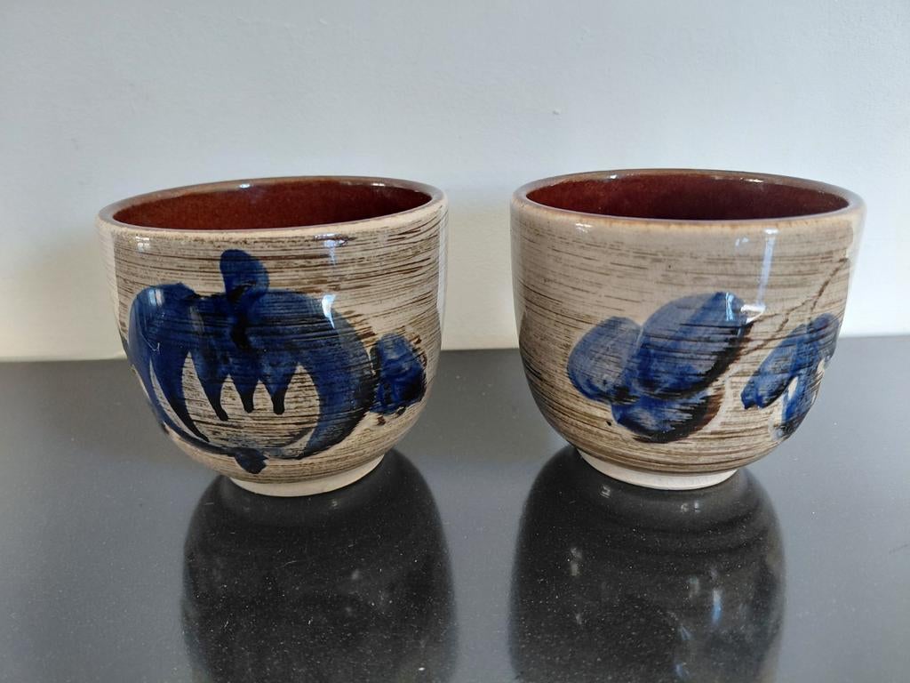 2 vintage bloempotjes, Tuin en Terras, Bloempotten, Rond, Binnen, Ophalen of Verzenden, Zo goed als nieuw