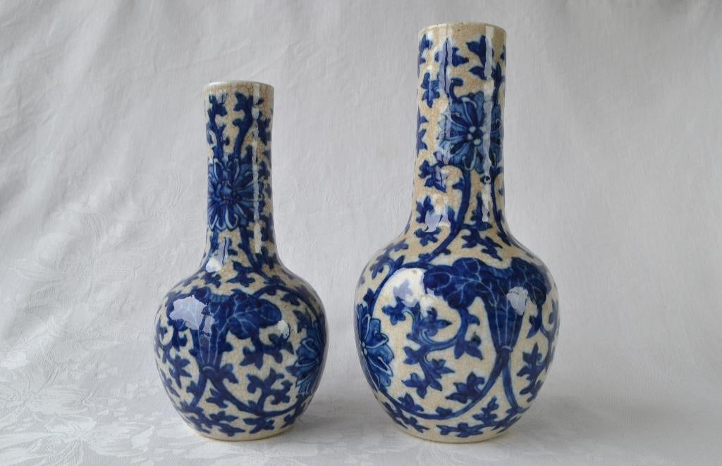 Twee antieke, blauw beschilderde Chinese Vazen – China 1800s, Antiek en Kunst, Antiek | Vazen, Ophalen of Verzenden