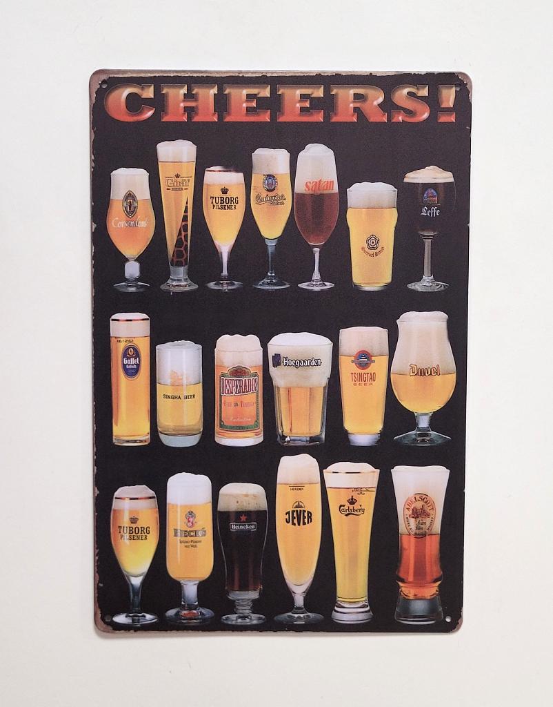 Cheers bier glazen reclamebord van metaal wandbord decoratie, Verzamelen, Biermerken, Ophalen of Verzenden, Nieuw, Reclamebord, Plaat of Schild