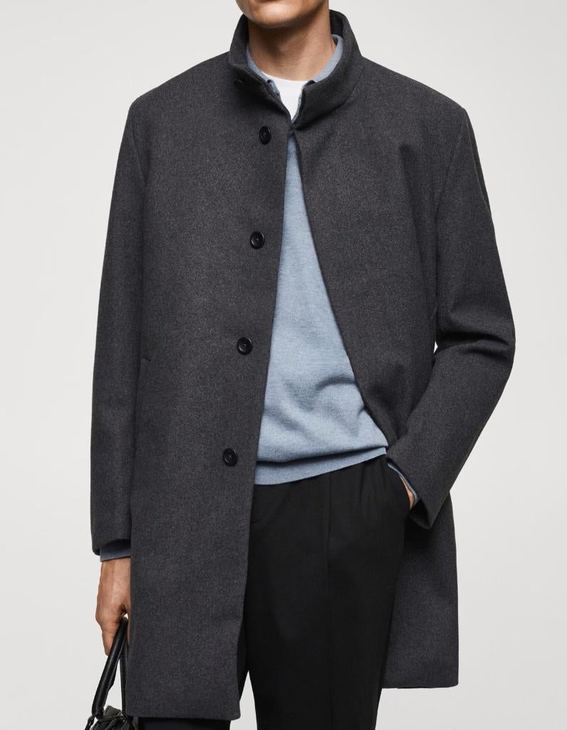 [MANGO] - Heren - Wollen jas met opstaande kraag - S - Nieuw, Nieuw, Ophalen of Verzenden, Mango, Grijs