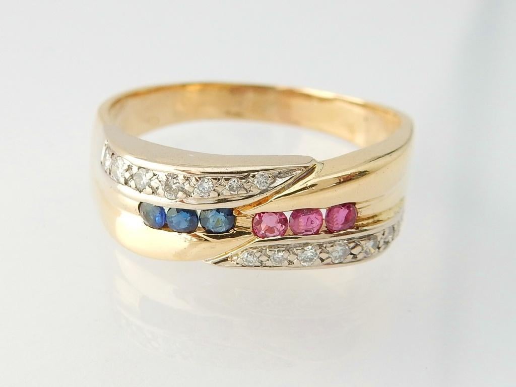 18 Karaat Gouden Damesring Ring 14 Diamanten Robijn Saffier, Jw, 20 of groter, Verzenden, Nieuw