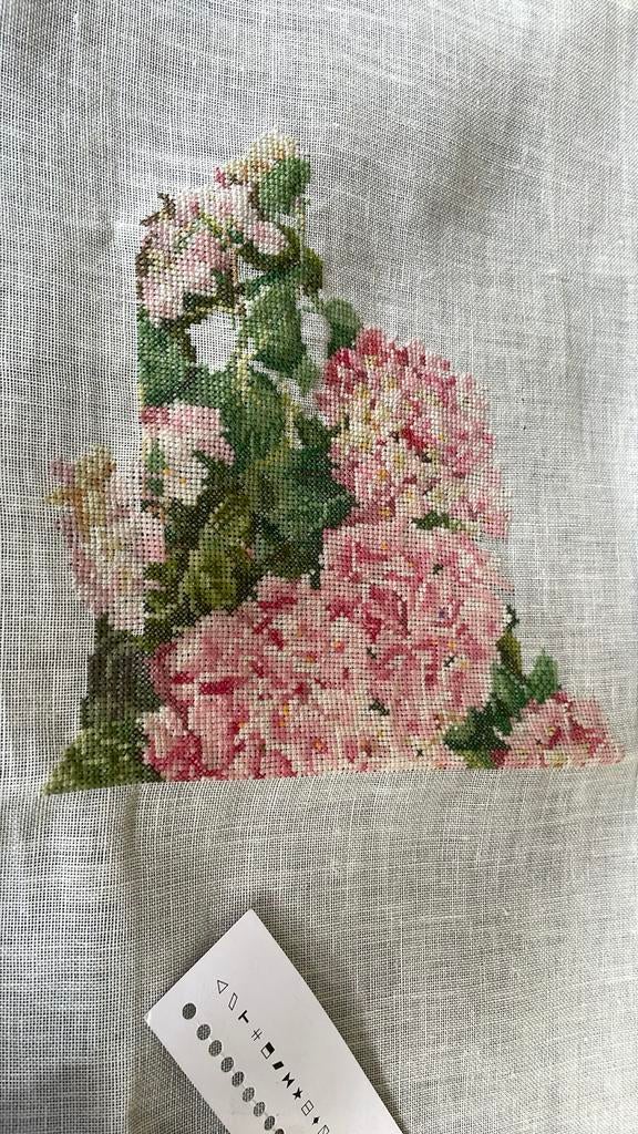 Borduurpakket hortensia, Hobby en Vrije tijd, Borduren en Borduurmachines, Ophalen, Gebruikt, Handborduren, Borduurpakket