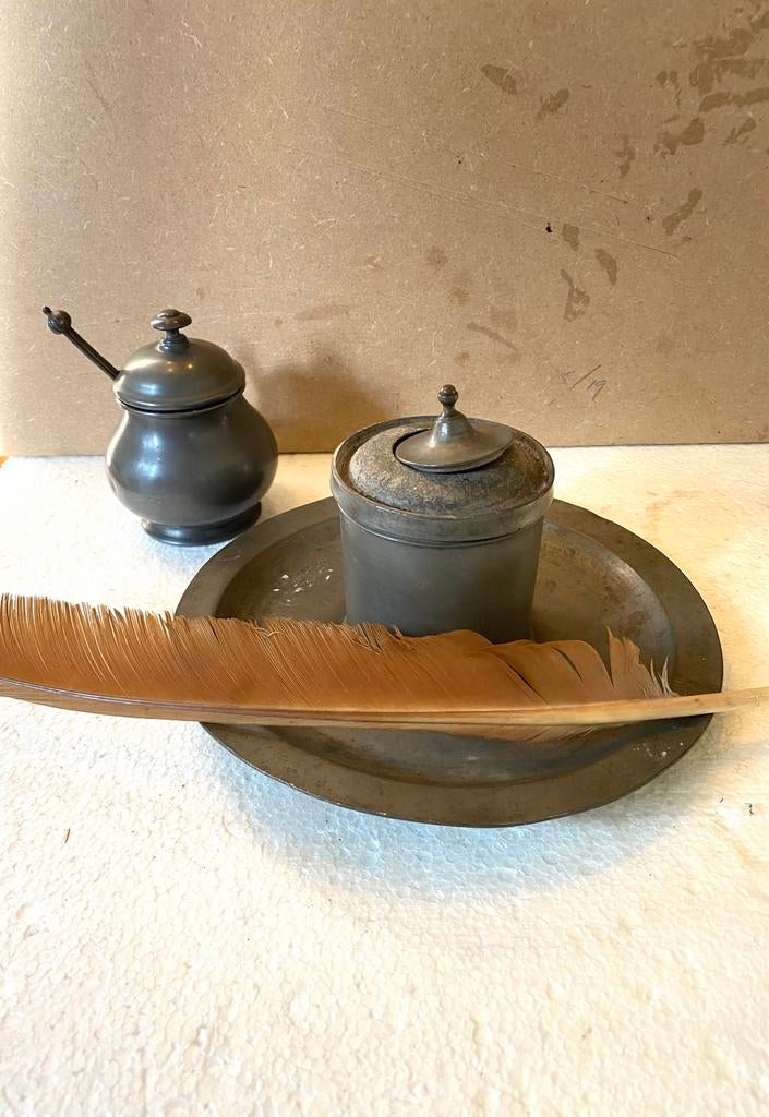 Tinnen antieke inktstel 18e eeuw, Ophalen of Verzenden