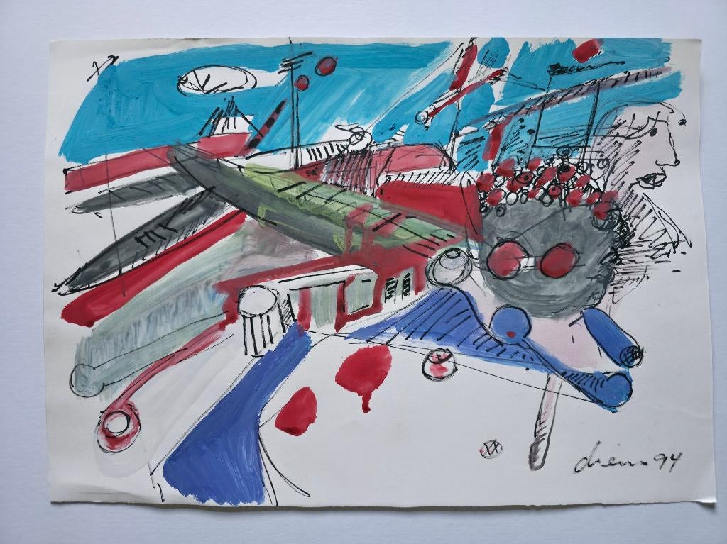 Gemengde Techniek van Peter Diem 50x35 cm., Antiek en Kunst, Ophalen of Verzenden