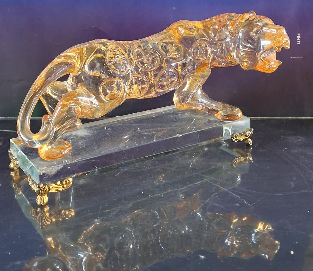 Panter. Glas. Glazen sokkel. 17/9 cm., Ophalen