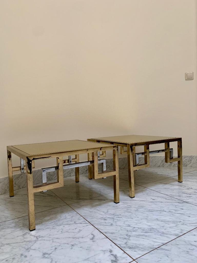 Belgochrom bijzettafels met verguld blad, Ophalen, Minder dan 45 cm, Gebruikt, Metaal of Aluminium