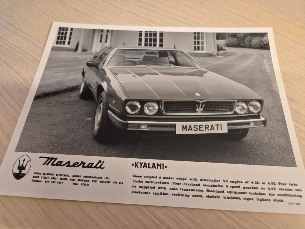 Jaren 70 80 Maserati Kyalami persfoto izgst porto 2,75, Ophalen of Verzenden, Zo goed als nieuw, Overige merken