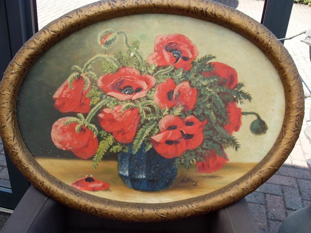 schilderij van boeket rode klaprozen, Antiek en Kunst, Ophalen of Verzenden