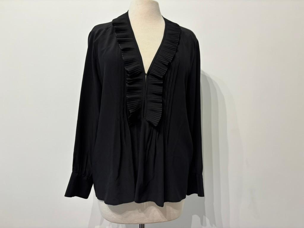 Sandro Paris Blouse | Plissé Ruffle Kraag | Zwart Mt 1 (36), Sandro, Nieuw, Ophalen of Verzenden, Sandro