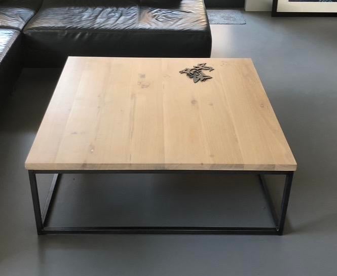 Table du Sud salontafel eikenhout en staal 100x100 cm, Ophalen, Gebruikt, 50 tot 100 cm, Minder dan 50 cm