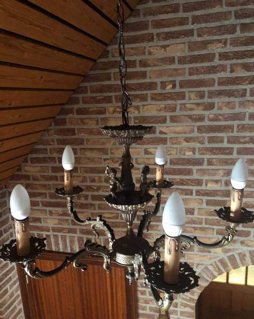 Hangende koperen kroonluchter., Huis en Inrichting, Ophalen, Gebruikt