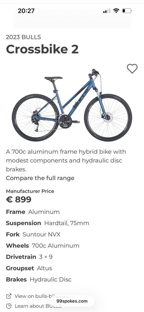 Bulles crossbike 2 ,MTB - Crossfiets, Minder dan 47 cm, Ophalen of Verzenden, Zo goed als nieuw, Overige merken