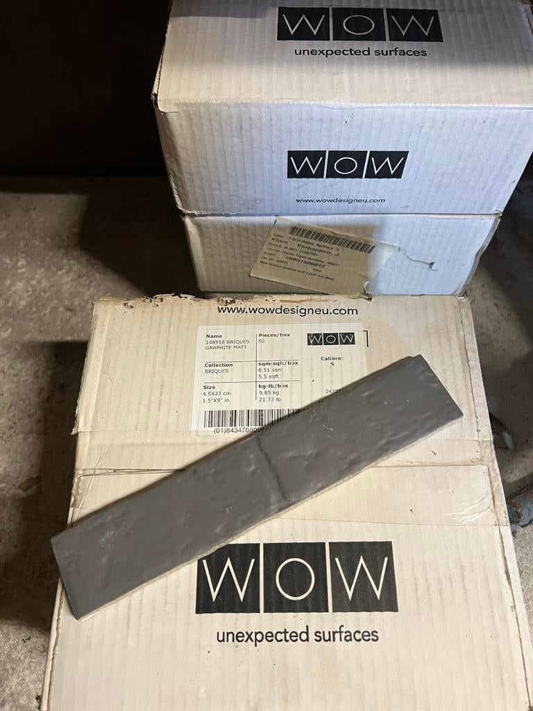 Briques graphite mat. 4,5x23 cm, Doe-het-zelf en Verbouw, Tegels, Ophalen, Nieuw, Minder dan 20 cm, Minder dan 5 m²