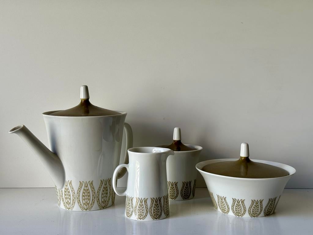 Mosa Maastricht Vintage Theeservies Wit/Groen, Ophalen of Verzenden