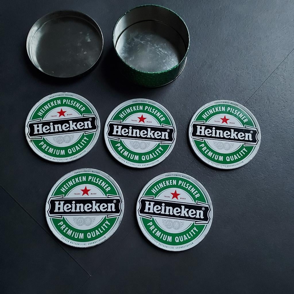 Heineken blikje met onderzetters, Ophalen of Verzenden, Viltje(s), Heineken