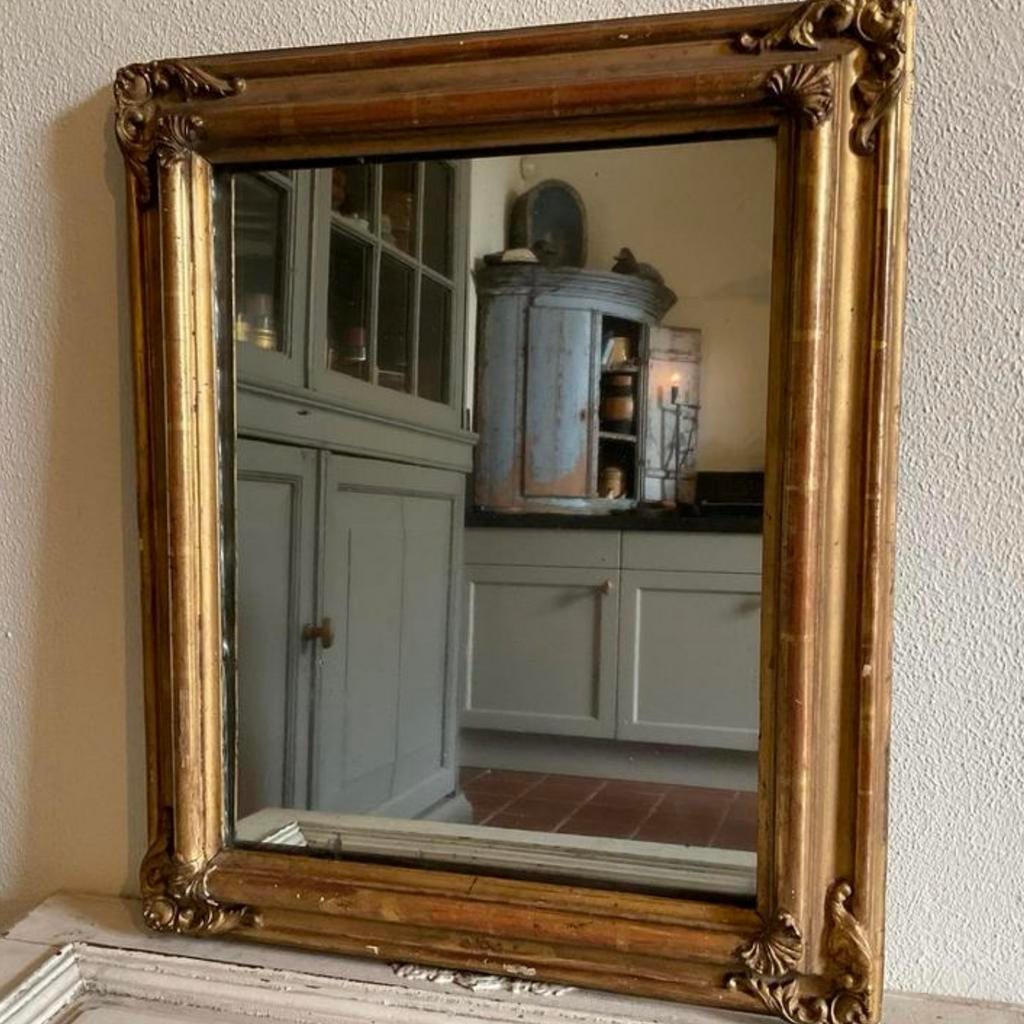 Antieke bois doré spiegel *tres jolie Duiven*, Ophalen, Rechthoekig