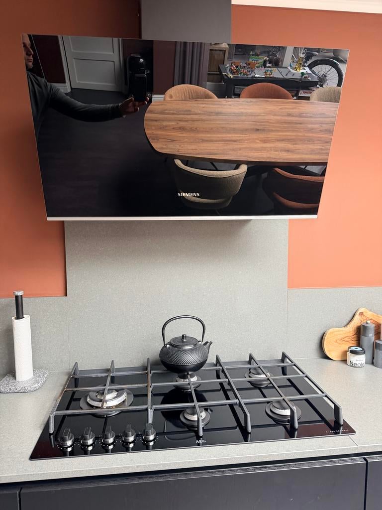 AEG HG975550VB Gas op glas kookplaat 90cm breed, Gebruikt, Ophalen of Verzenden, Inbouw, Gas