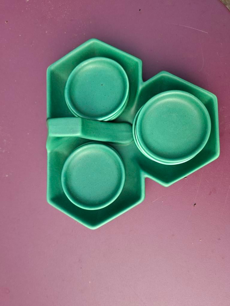 Bonbonset mat groen plateel, Antiek en Kunst, Ophalen