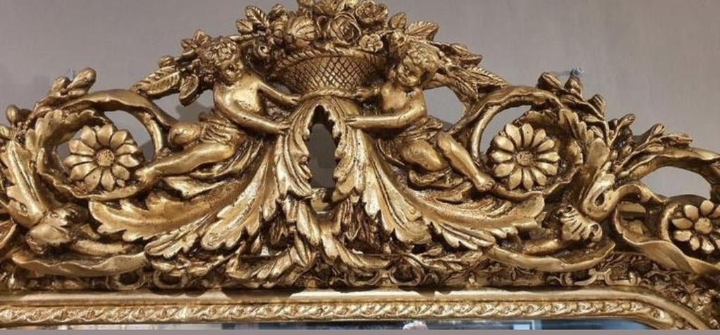 Barok Spiegel met engelen en bloemen., Ophalen of Verzenden, Rechthoekig