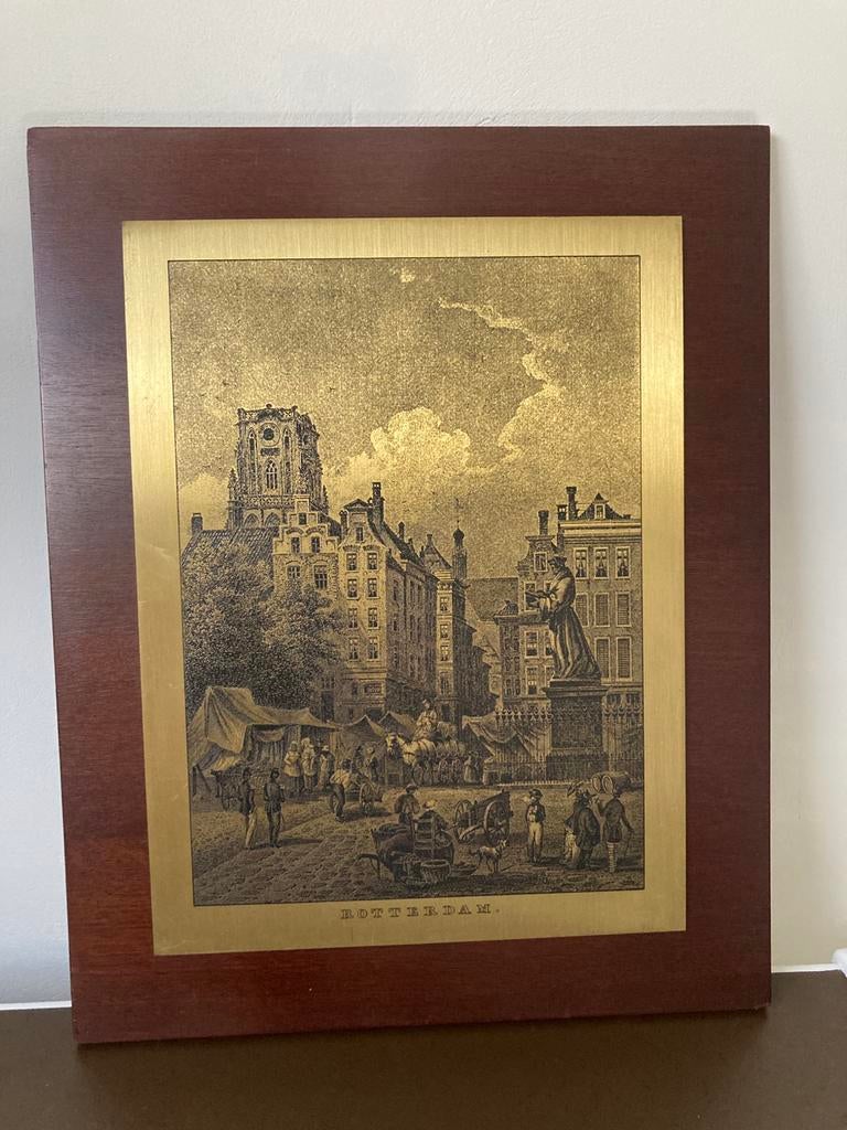 Koper gravure Erasmus Rotterdam, Antiek en Kunst, Ophalen of Verzenden, Stadsgezicht, Gravure