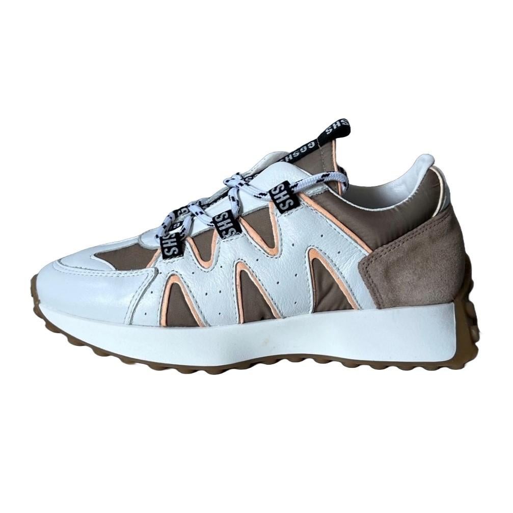 GIGA maat 40 lerensneaker wit/bruin/zalm - gratis verzenden, Schoenen, Nieuw, Heerenweg 6 Katwijk, Giga
