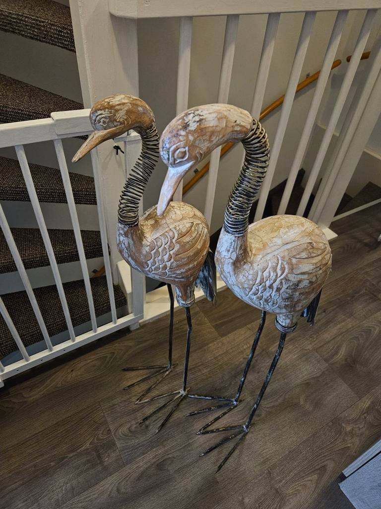 Decoratieve Kraanvogels - Houten Beelden, Ophalen, Gebruikt