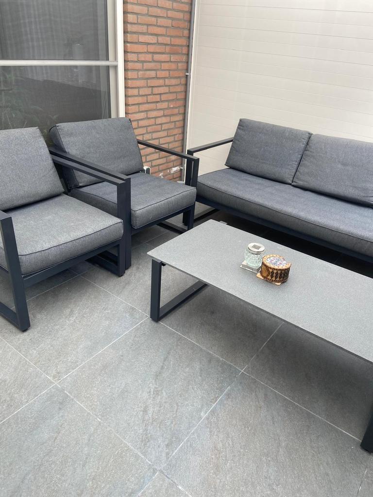 Mooie zwarte loungeset, Tuin en Terras, Ophalen, 5 zitplaatsen, Kunststof, Zo goed als nieuw