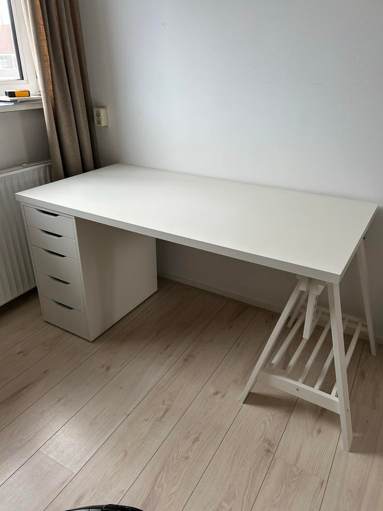 Ikea bureau met ladekast, schraag en 2 poten, Ophalen, Gebruikt