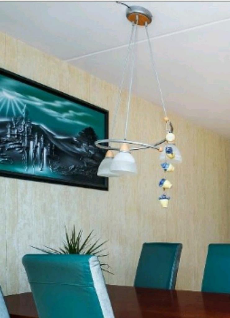 Prachtige hanglamp met glazen kelken 3 stuks spiraal, Ophalen, Zo goed als nieuw