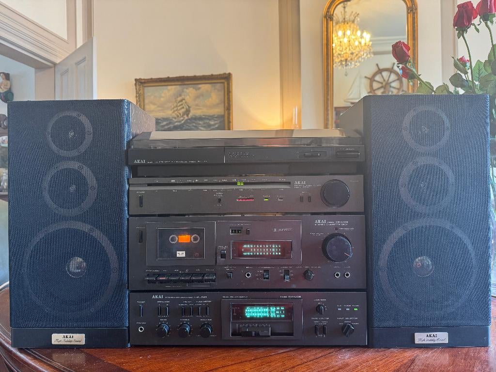 Akai Stereo Toren Set Platenspeler Tuner Cassettedeck '80, Gebruikt, Losse componenten, Akai, Ophalen