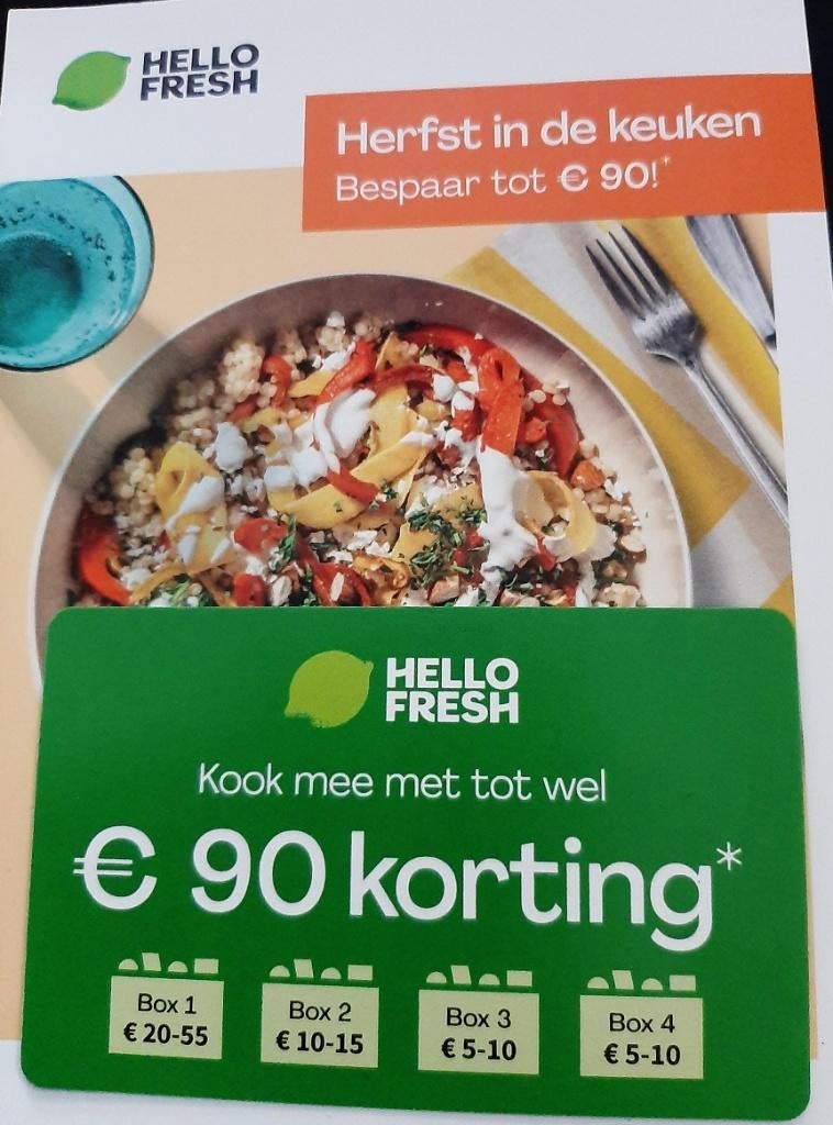 HELLO FRESH 90 euro korting, Tickets en Kaartjes, Eén persoon, Kortingsbon