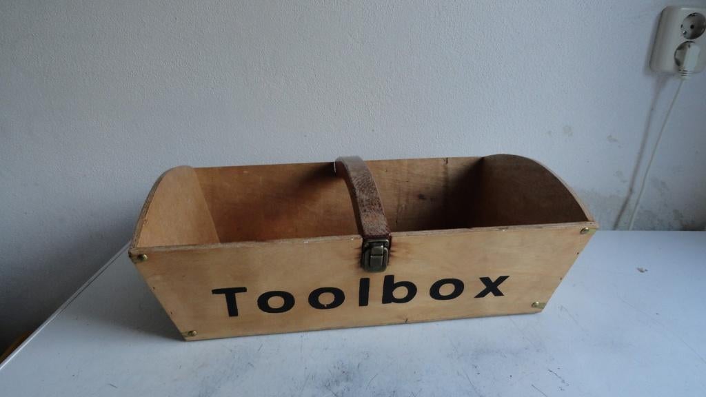 Toolbox, mooi houten sierbakje met afklikbare greep, Ophalen of Verzenden