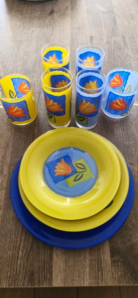 Vrolijk Spaans servies met bloemmotief - Borden en glazen, Gebruikt, Keramiek, Ophalen of Verzenden, Bord(en)