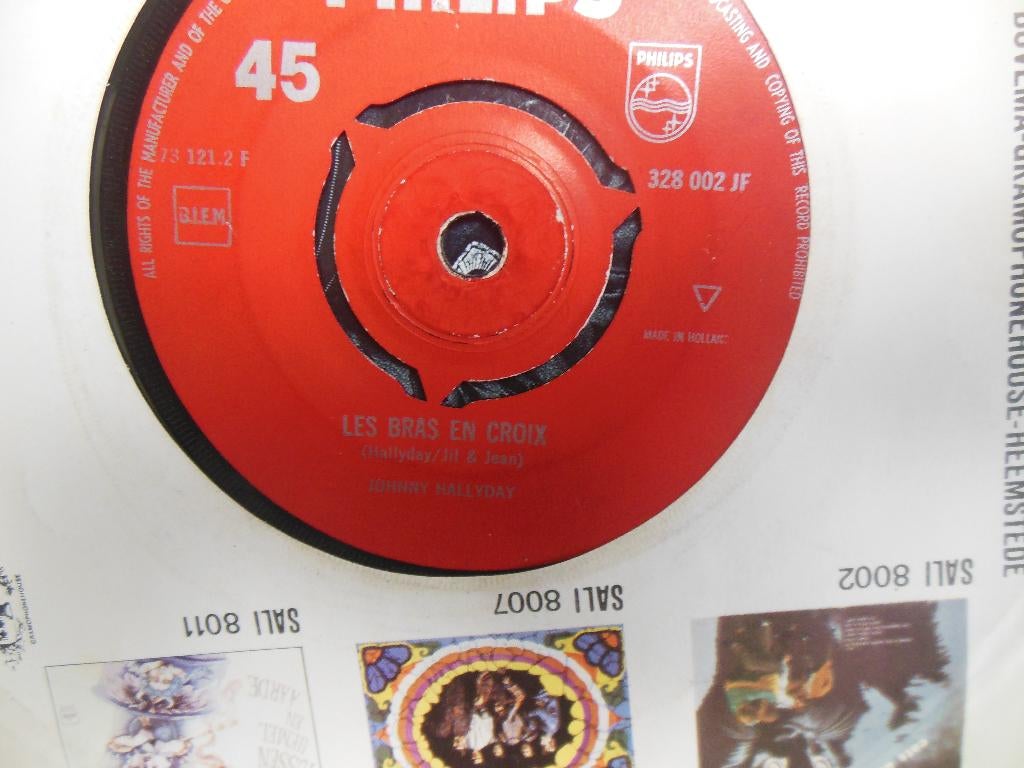single 45rpm jukebox johnny hallyday les bras vinyl record, Cd's en Dvd's, Vinyl Singles, Ophalen of Verzenden, Gebruikt, 7 inch