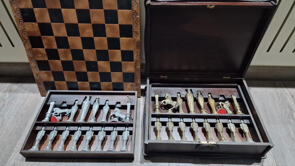 Antiek tinnen schaakset, bord en pionnen., Antiek en Kunst, Antiek | Tin, Ophalen