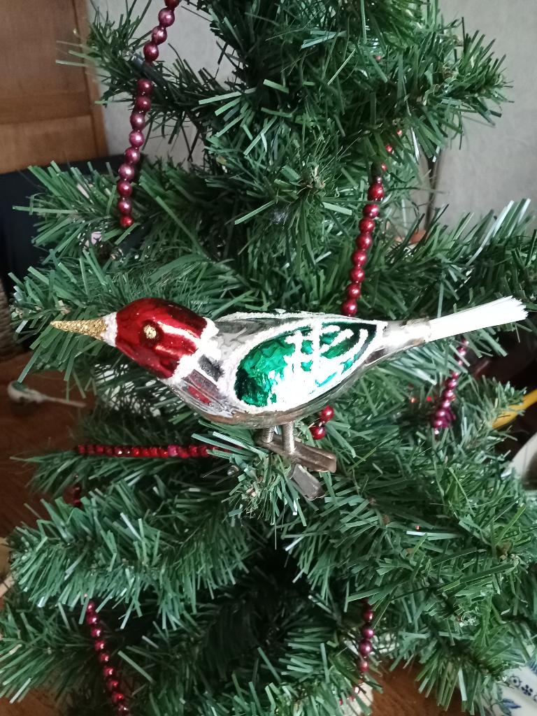 zeer mooi oudere glazen vogeltje op clip groter model gesui, Diversen, Kerst, Gebruikt, Ophalen of Verzenden