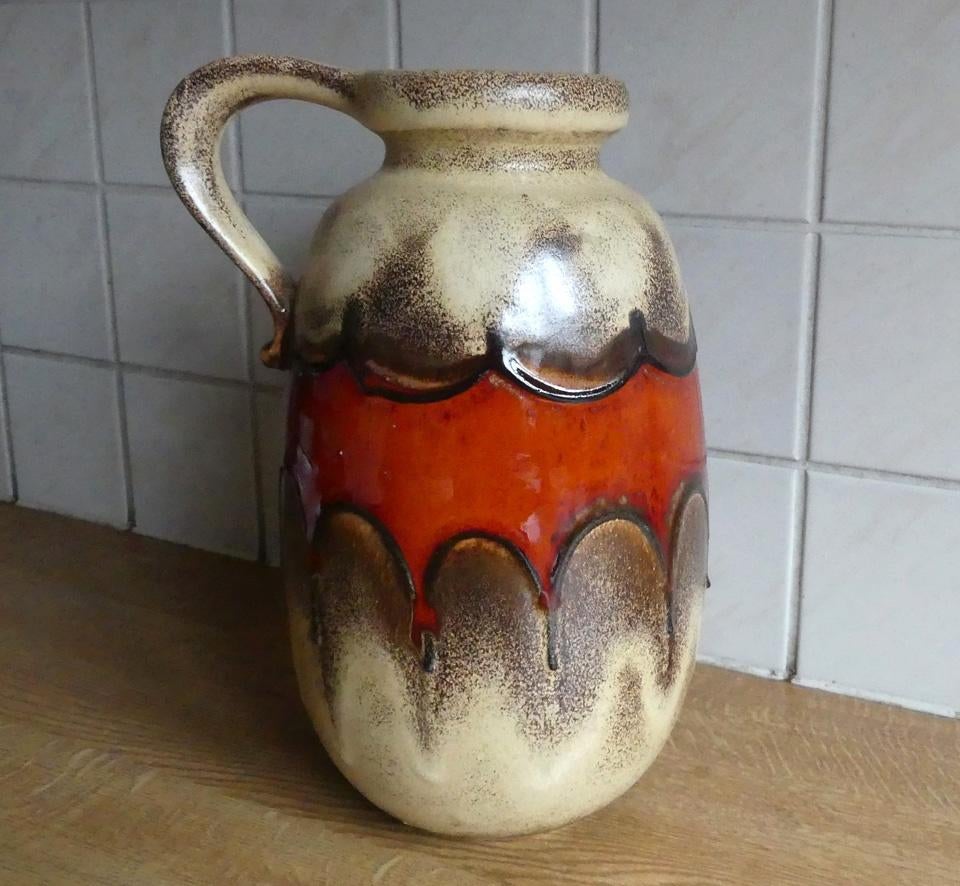 Scheurich 484-27 vintage vaas oranje beige West-Germany, Gebruikt, Aardewerk of Porselein, Oranje, Ophalen of Verzenden