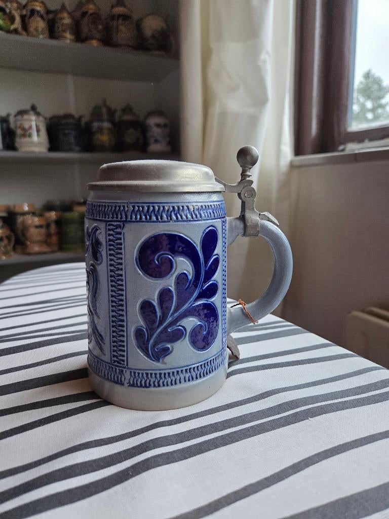 Bierpul salzglasur blauw-wit, Ophalen of Verzenden, Gebruikt, Pul(len), Overige merken