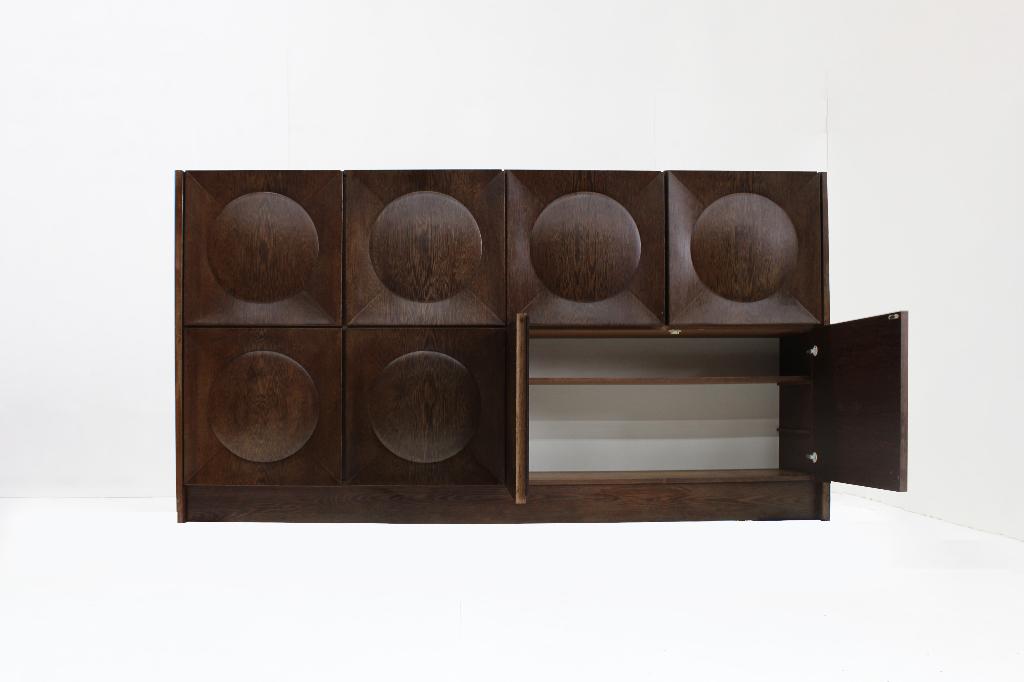 Vintage Brutalist Sideboard 1970s, Ophalen, Met deur(en), Zo goed als nieuw, 25 tot 50 cm