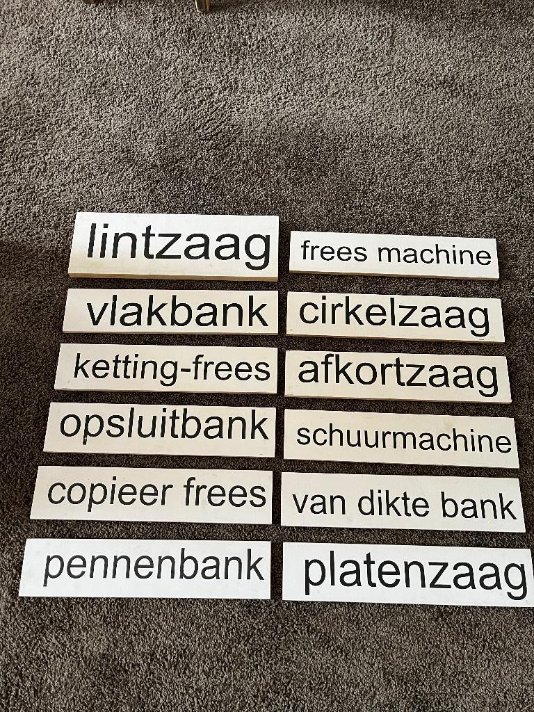 12x belettering naamborden houtzagerij , timmerfabriek  enz., Ophalen of Verzenden