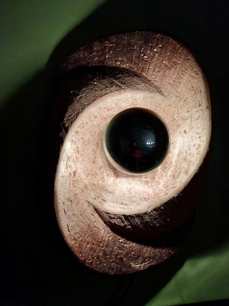 Brutalistische lamp met spiegelbol ., Huis en Inrichting, Ophalen of Verzenden, Gebruikt, Overige materialen